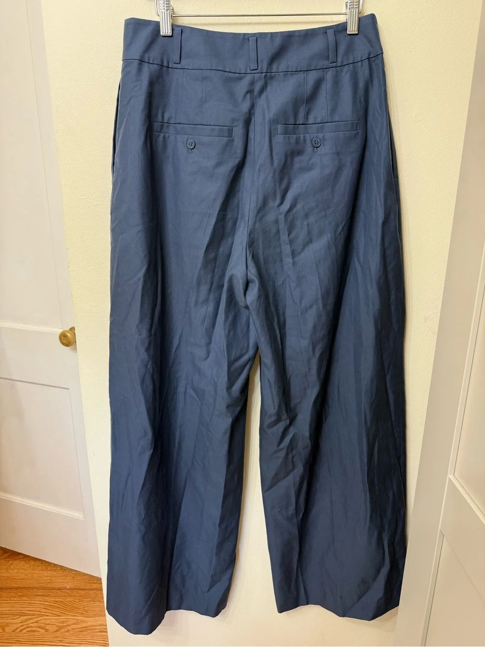 & Other Stories 8 Navy Wide-Leg High-Rise Cotton Wool Pants Preppy Clean Girl - Picture 5 of 9